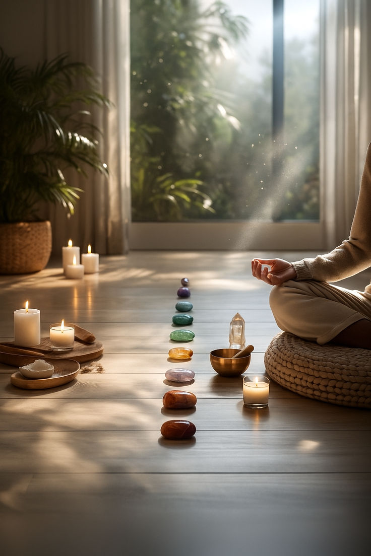 A person with curly hair sits at a desk, working on a laptop in a cozy, well-lit environment.