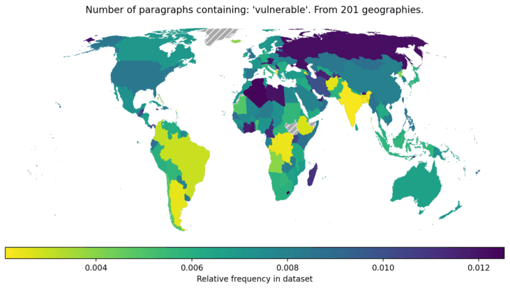 A search from Climate Policy Radar’s mapping tool highlights the widespread use of vulnerable as a descriptor.