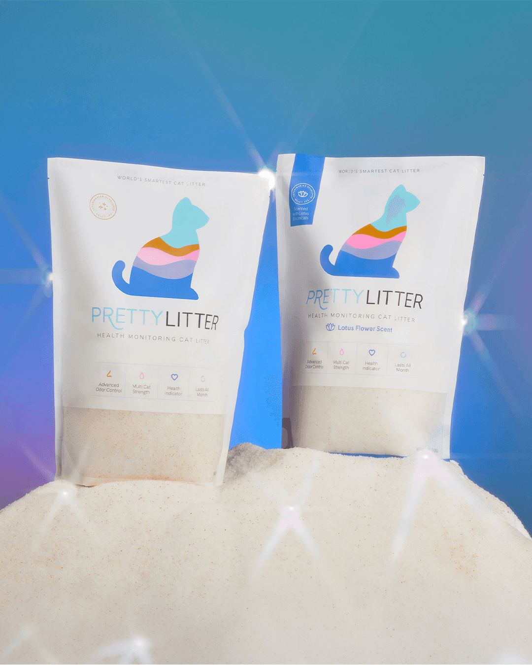 PrettyLitter brand design showing the minimal, purposeful design language applied to product packaging and DTC touchpoints
