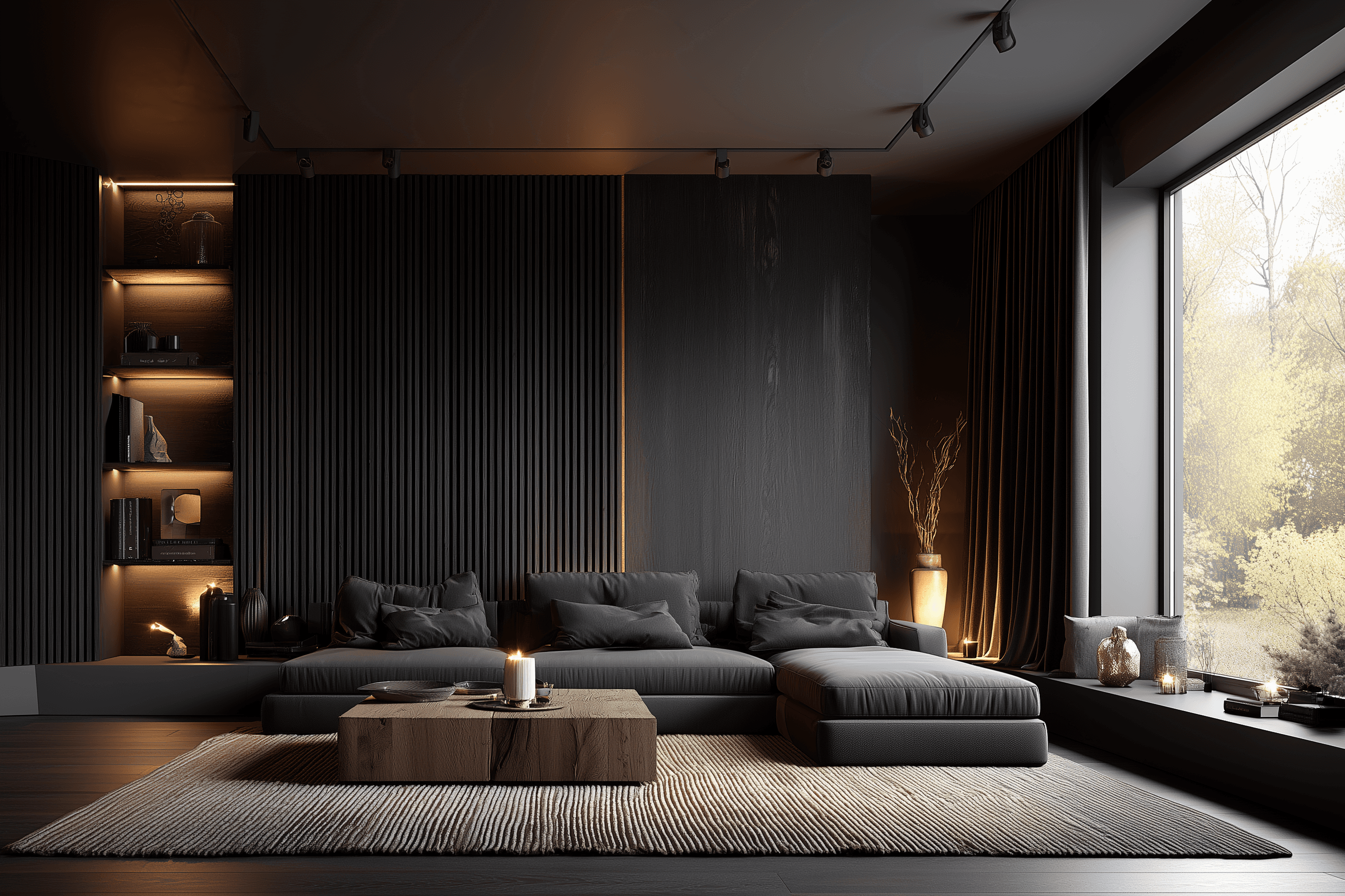 A modern living room with a large window