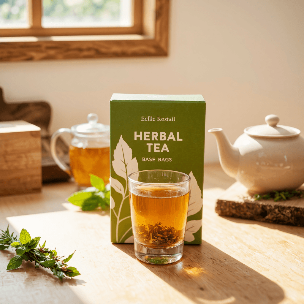 product photography of box of herbal tea bags