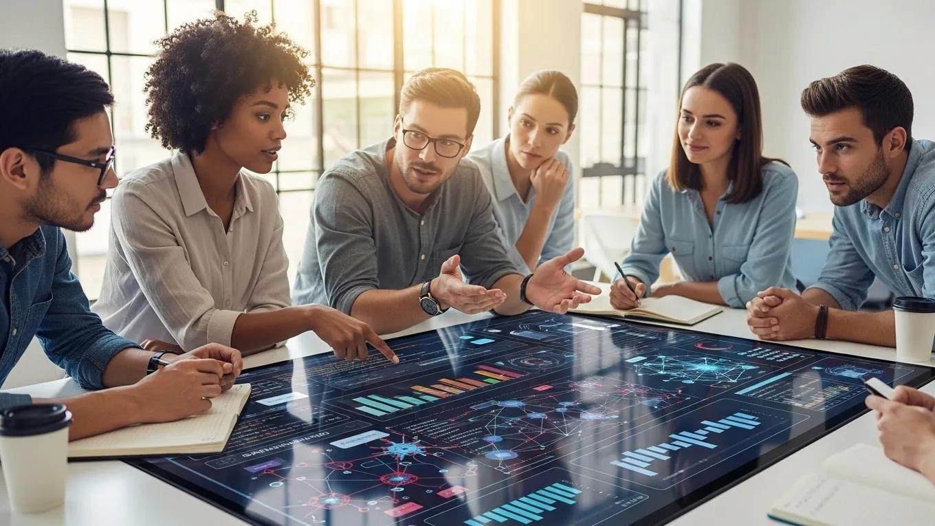Team collaboration in AI development, highlighting the importance of context compression techniques.
