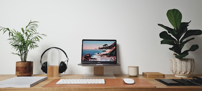 Home office desk with a computer and printer