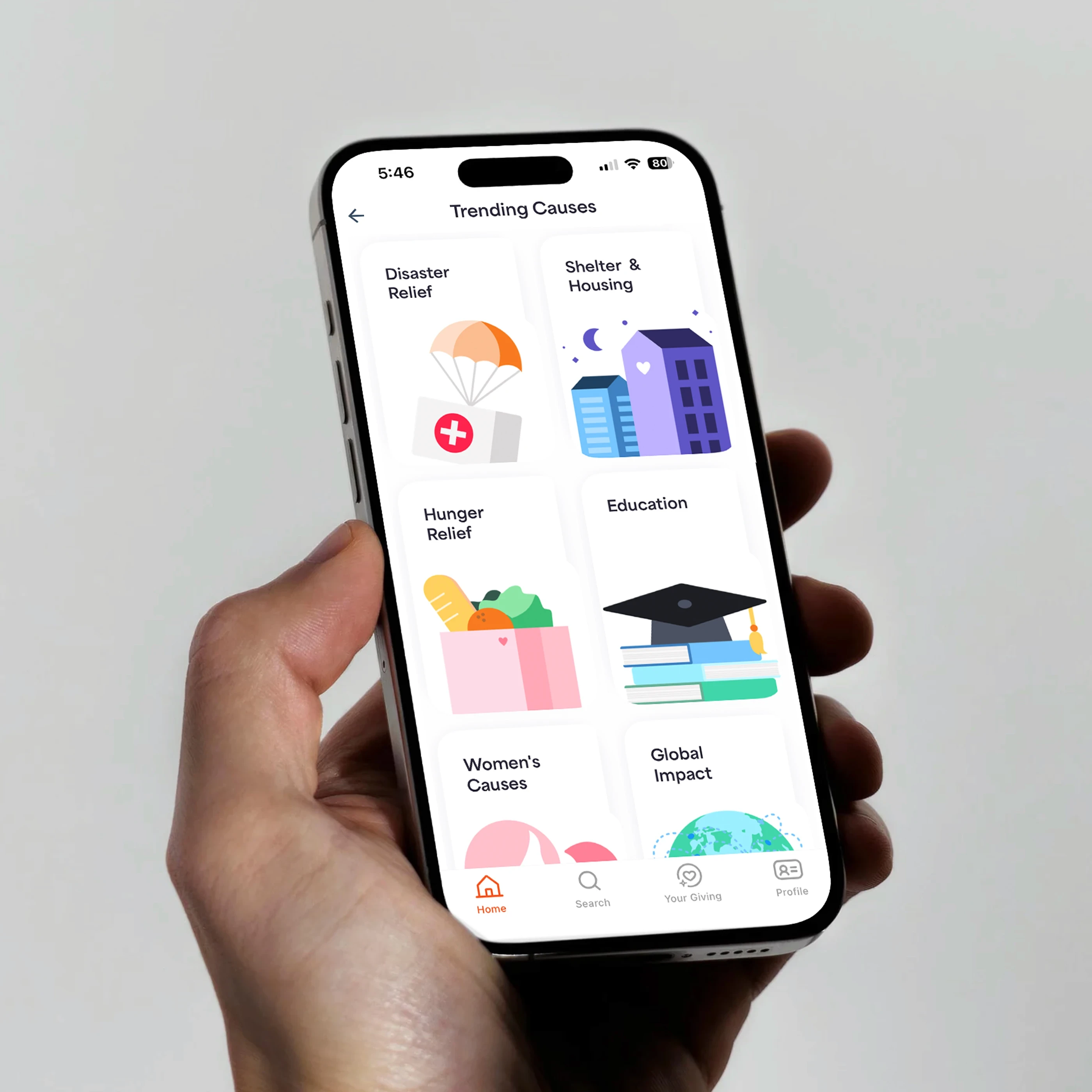 A hand holding a phone with the Givelify app on the screen
