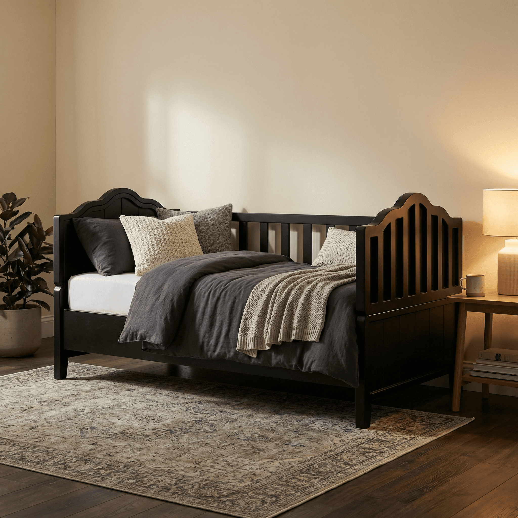 Premium designer toddler bed with safety rails and elegant finish