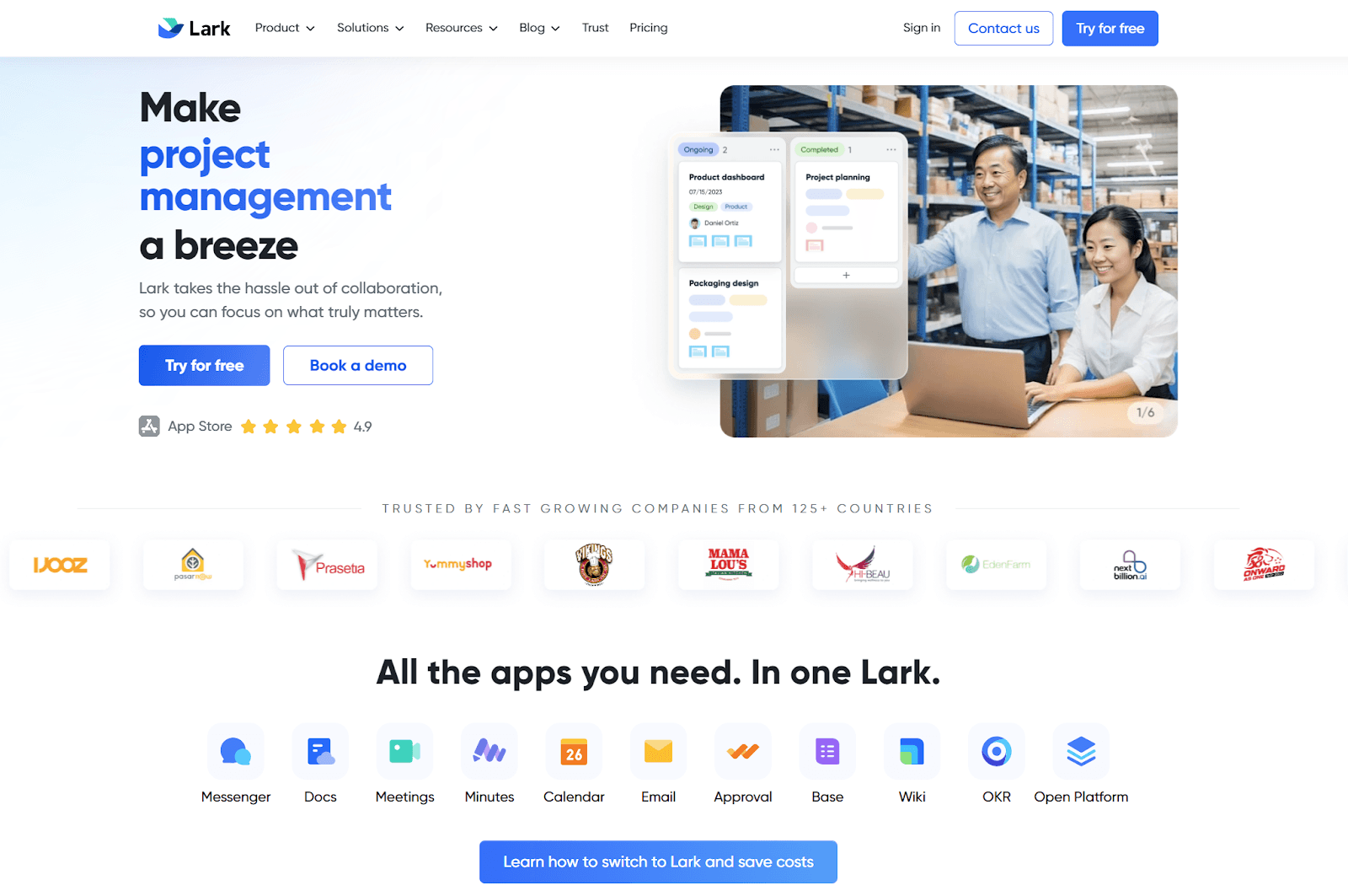 Screenshot of the Lark landing page