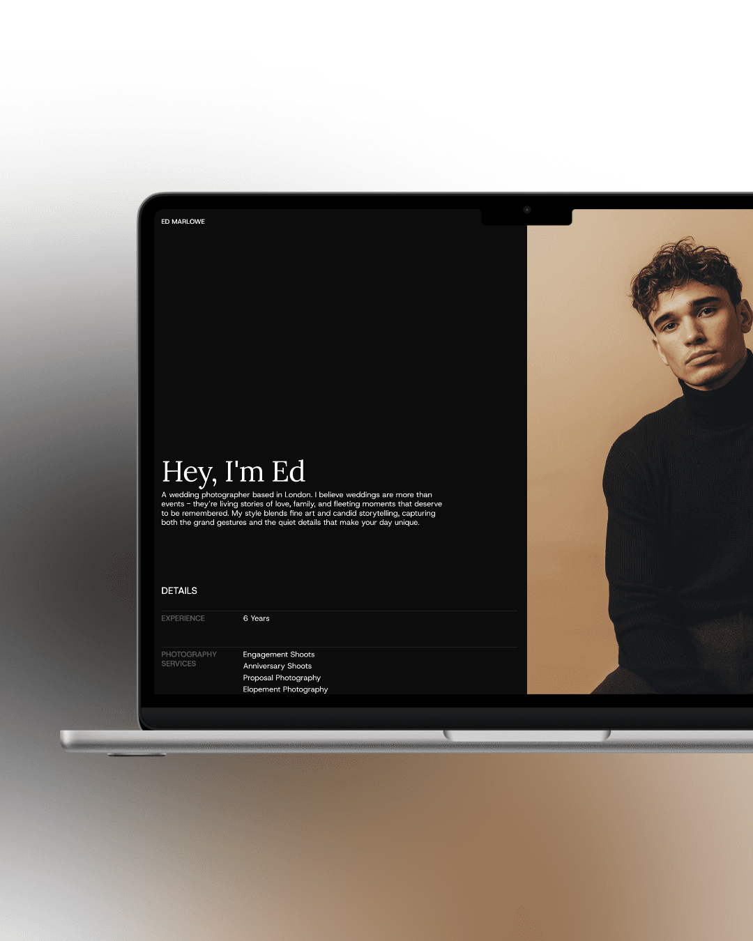 Mobile mockup of The Kudo Studio minimalist website design, showcasing clean typography and a no-code web design layout.