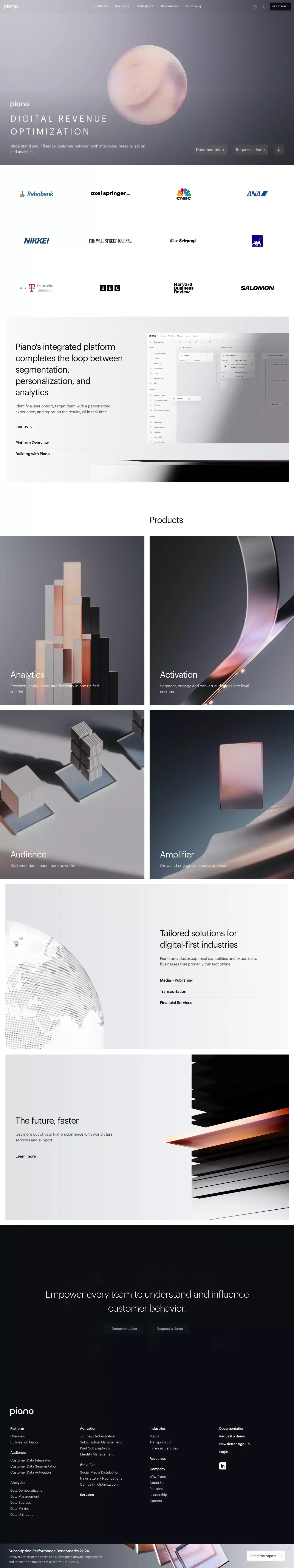 Piano portfolio page screenshot showcasing Marketing and Tech design