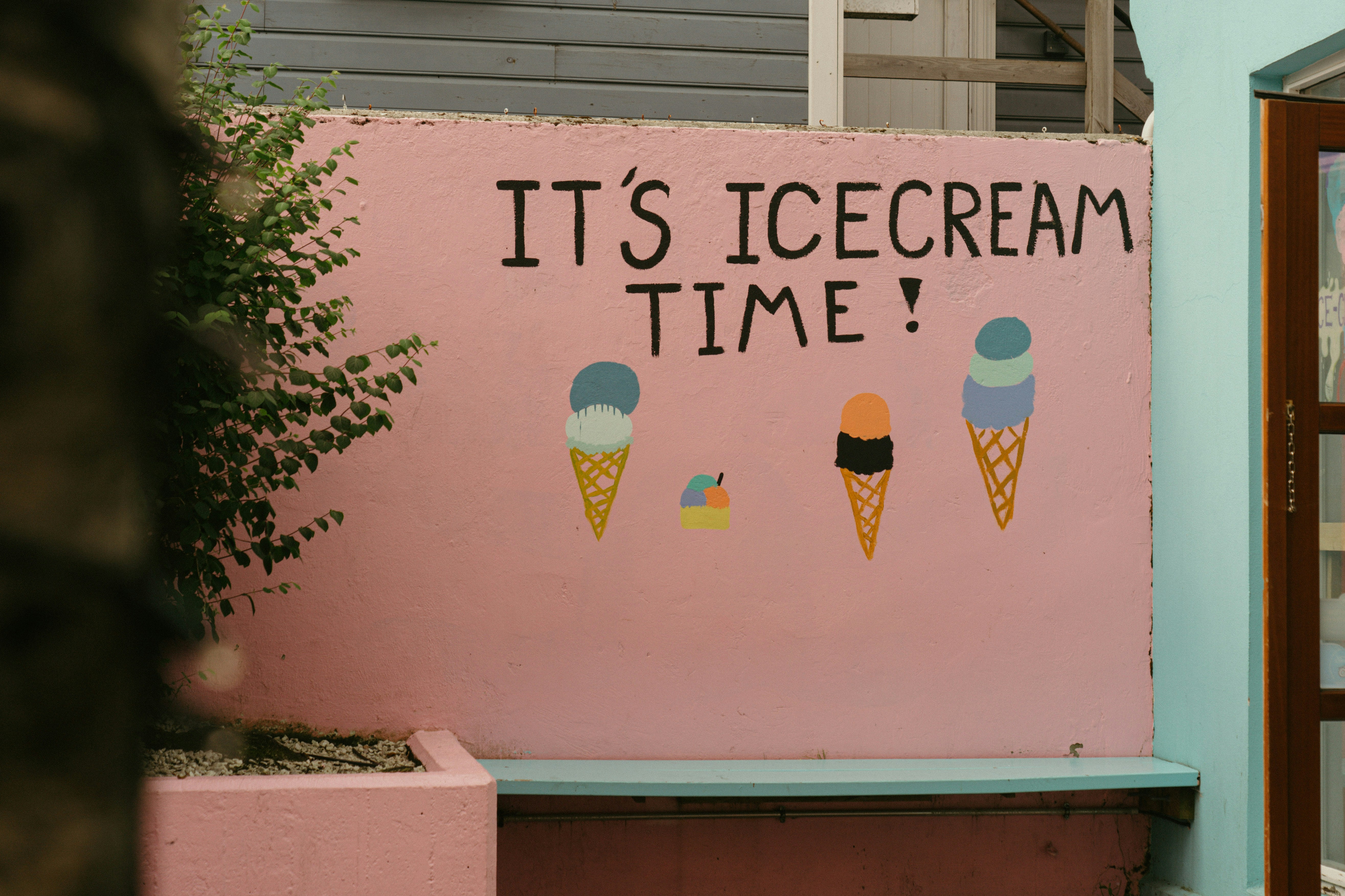 Colorful ice cream mural painted outside Valdís.