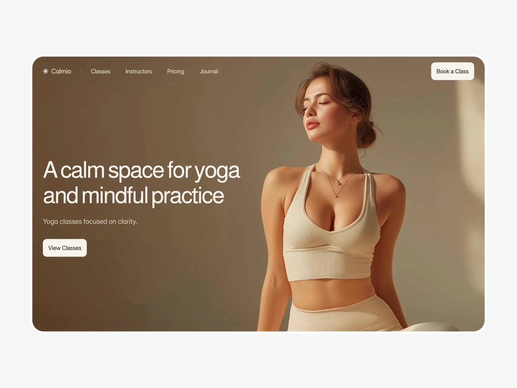 Yoga studio website template hero section with mindful practice.