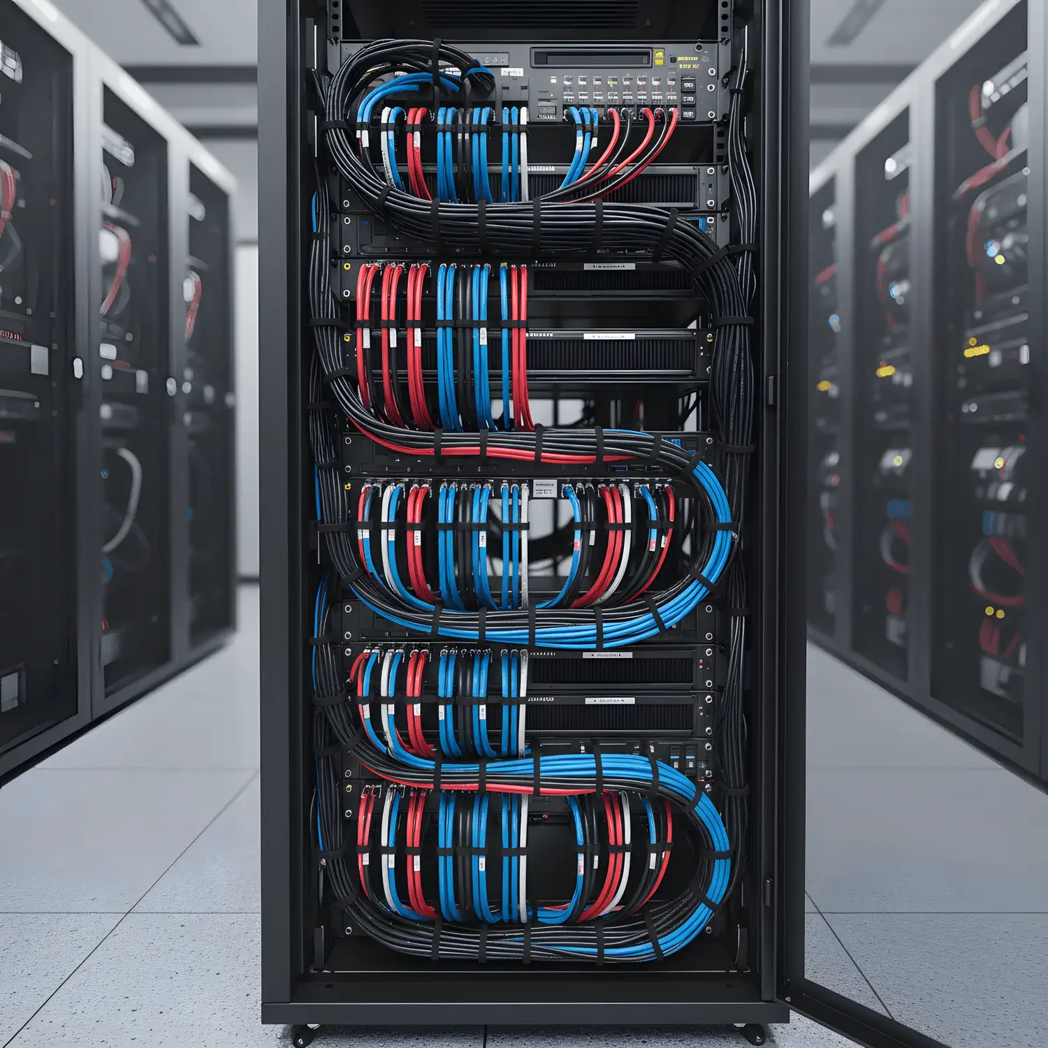 centro de datos con cables de fibra óptica