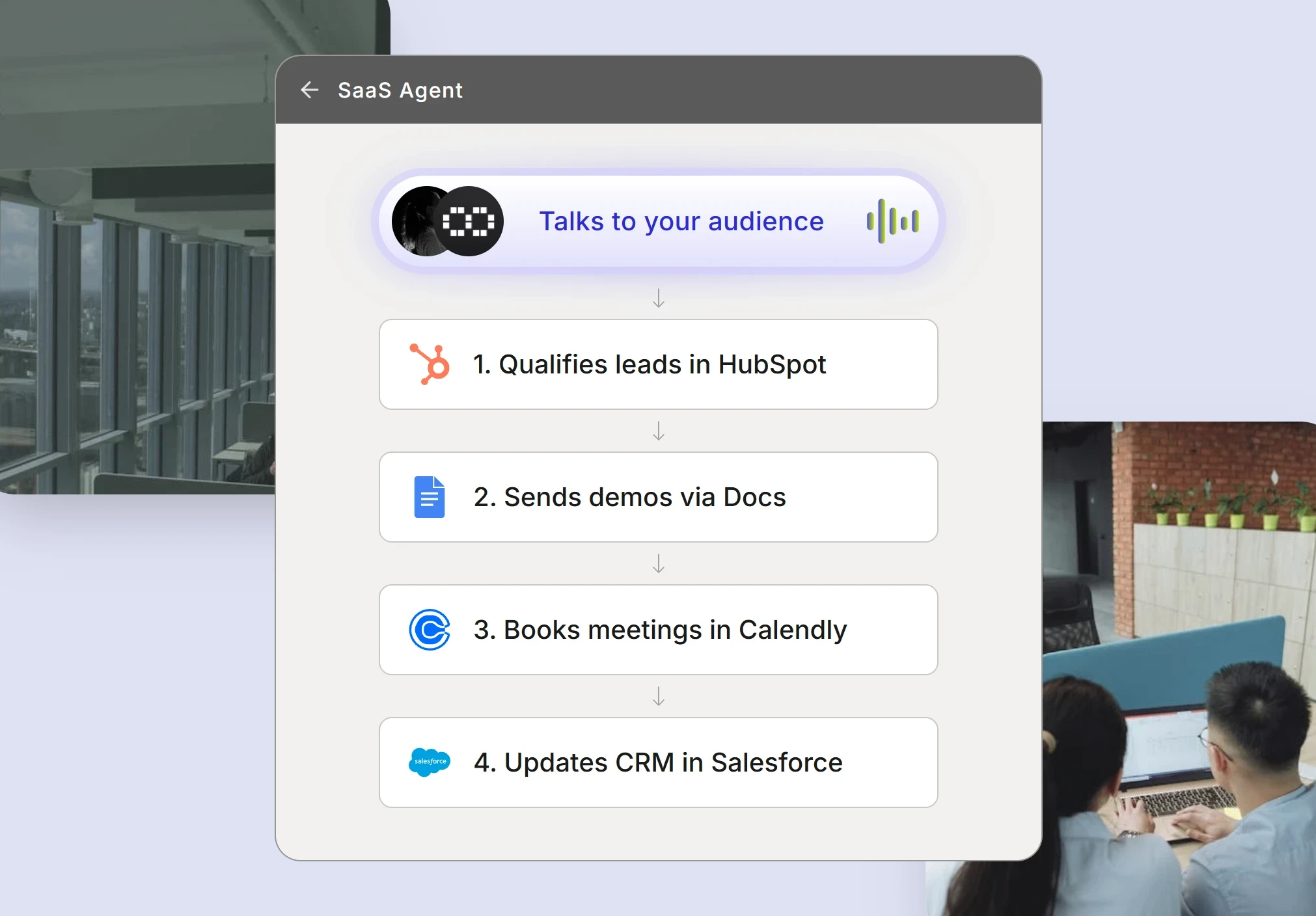 Automated saas founders system showing qualification and demo steps