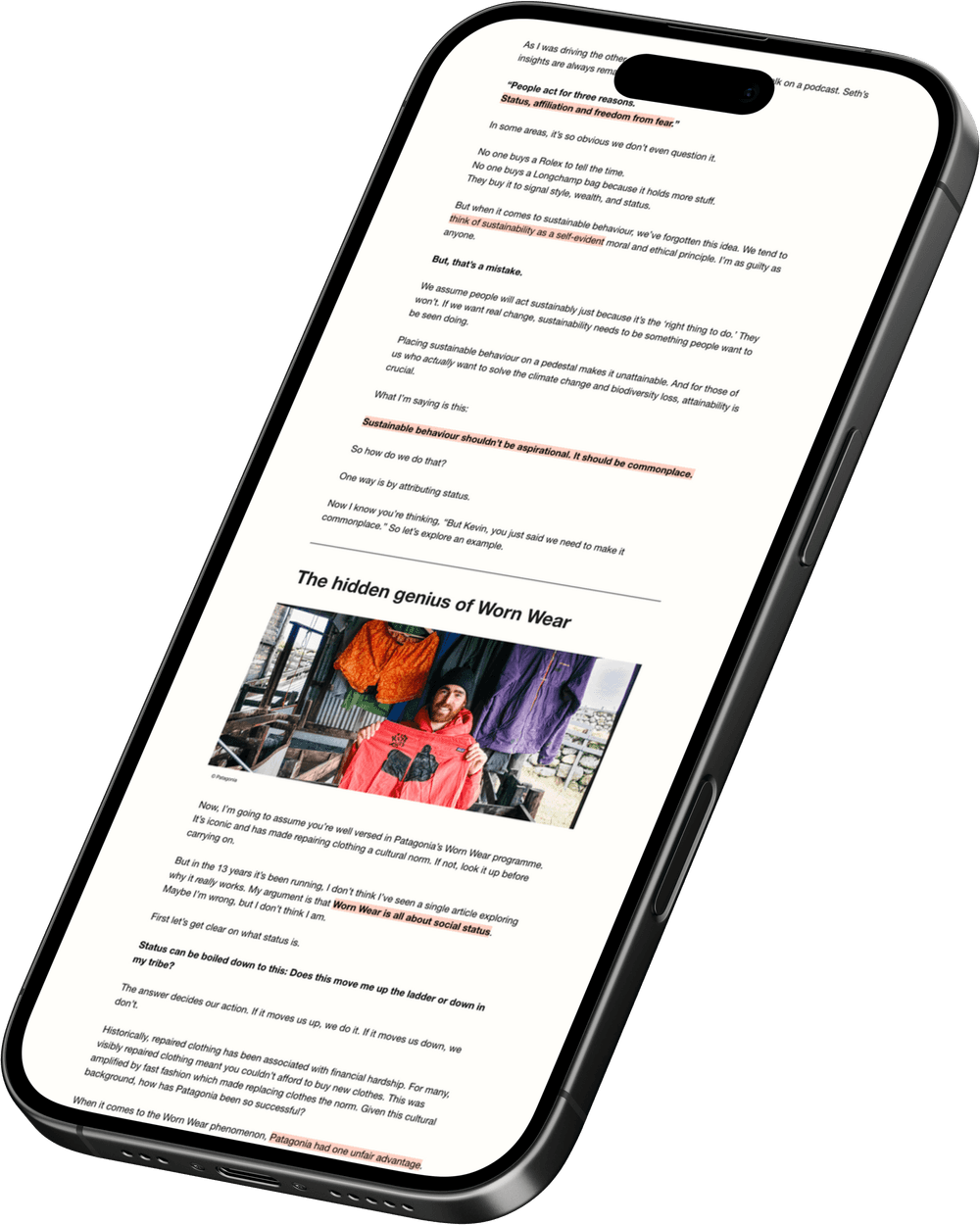 Mock up of How Change Works newsletter on an iPhone