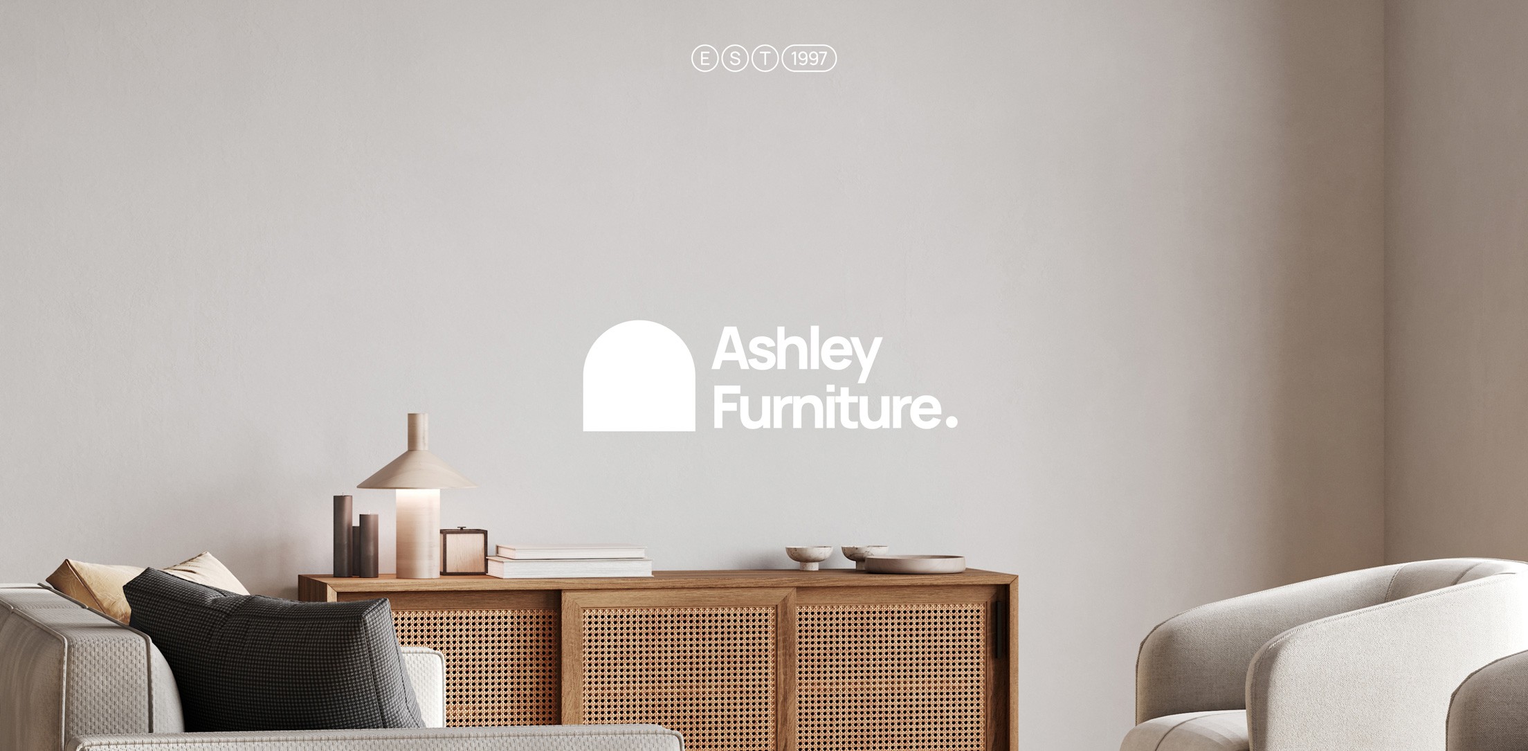 Ashley Furniture logo form in a beautiful home interior