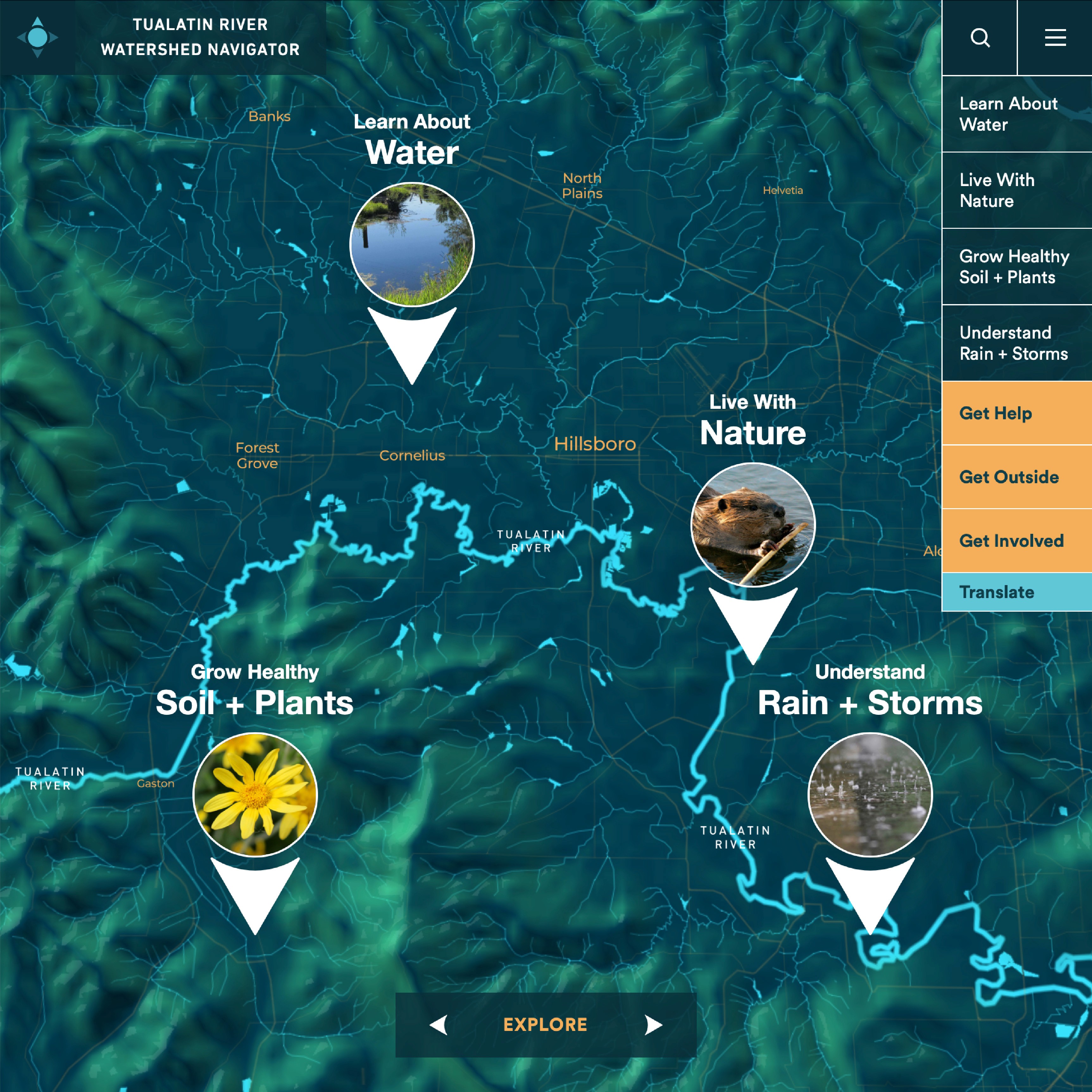 dynamic responsive navigation design for watershed website