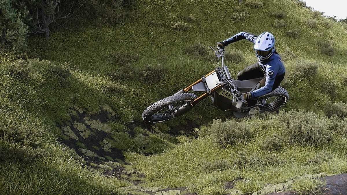 Presentation canyon motorbike concept electric motorcycle off road rouv clay rendering showroom design studio best