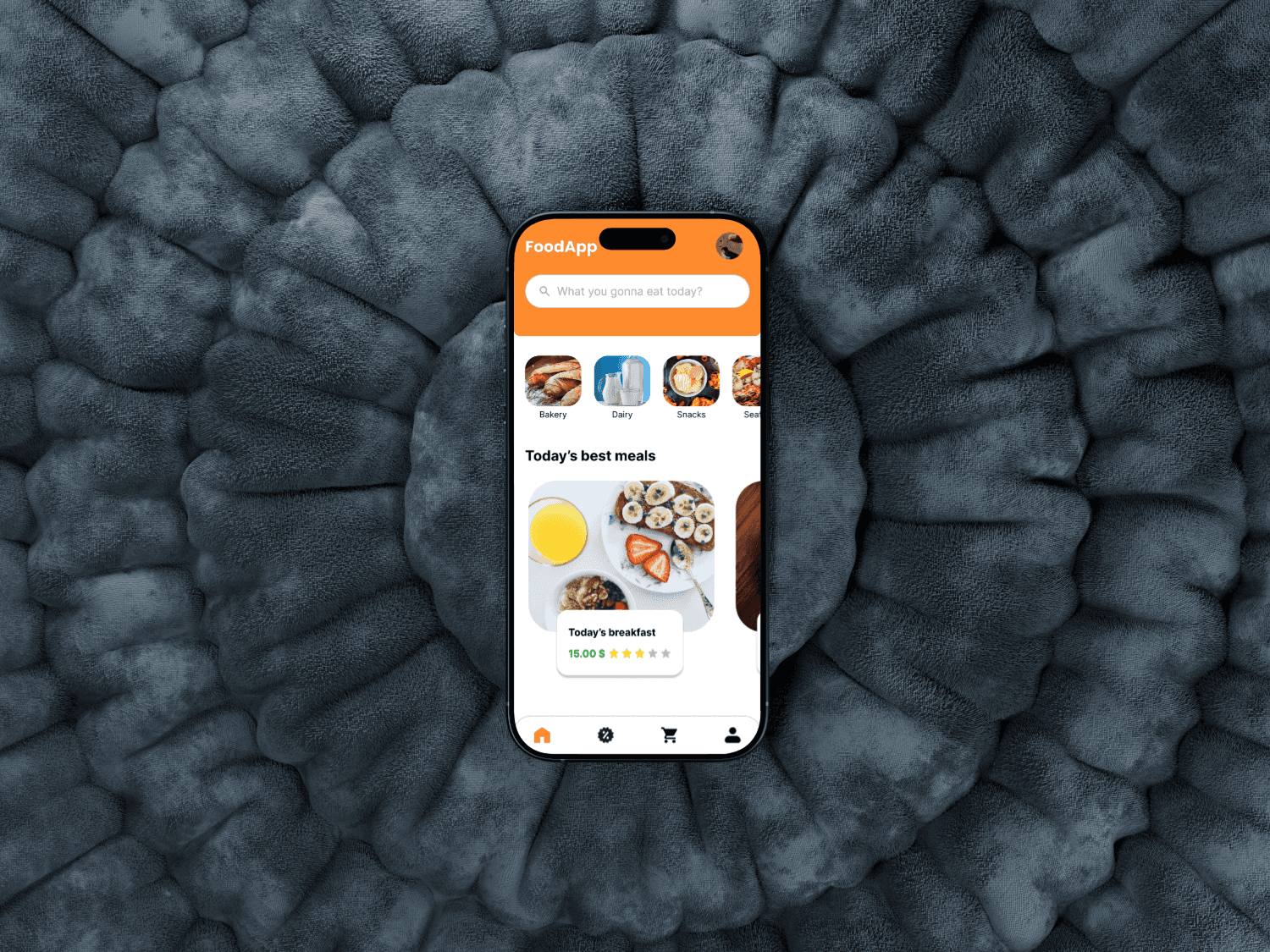 Food delivery app UI with restaurant menu, order flow, and real-time tracking