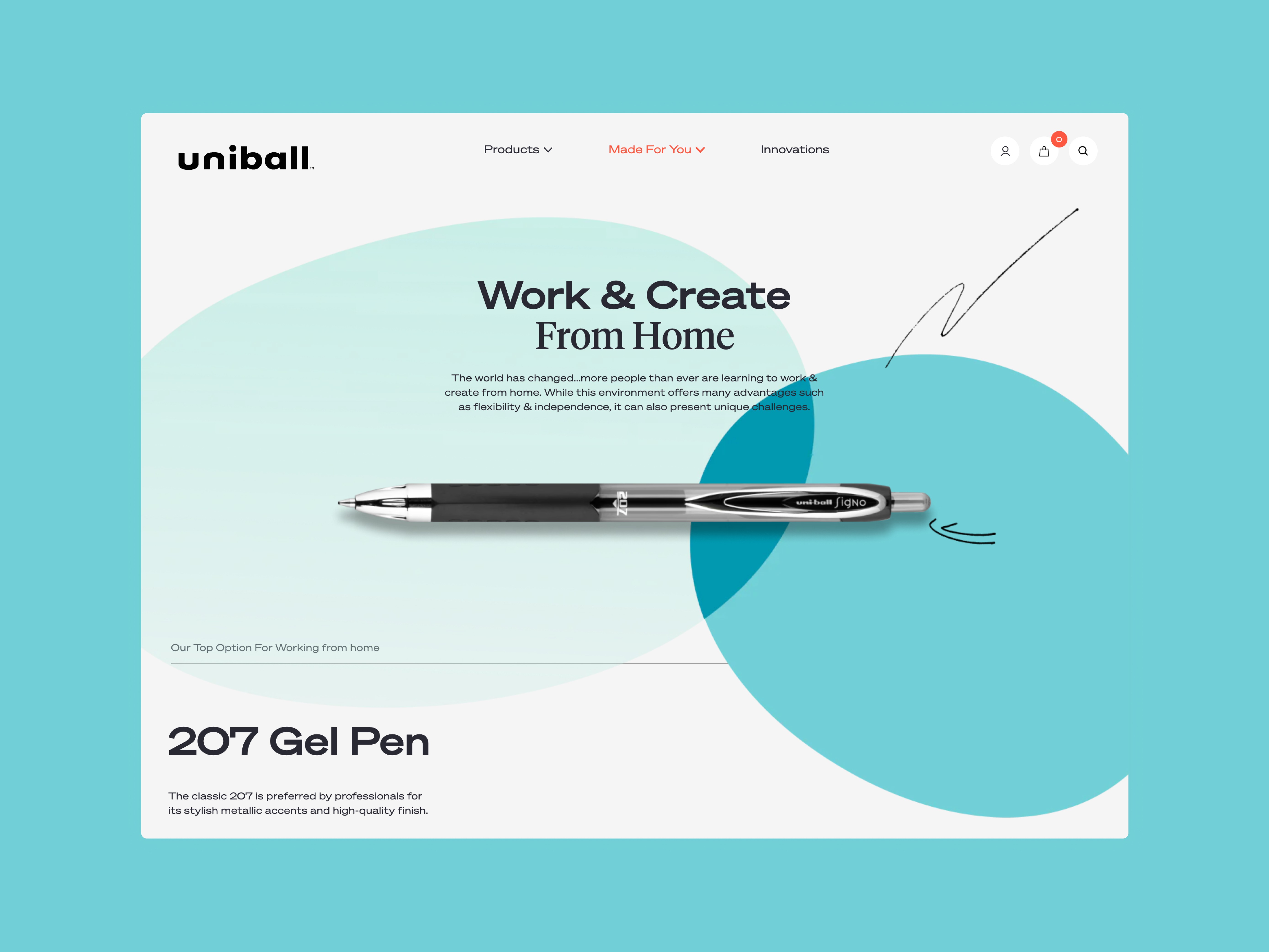 Screenshot of the uniball 207 pen page