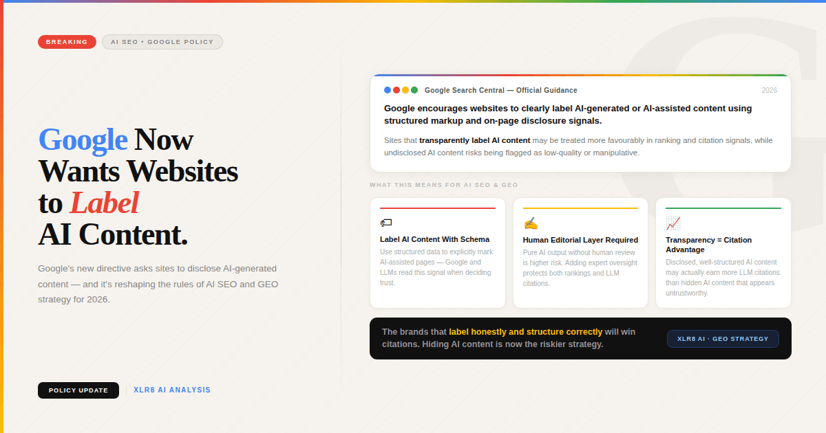 Google digitalSourceType structured data example showing AI content labeling for DiscussionForumPosting and QAPage schema in 2026
