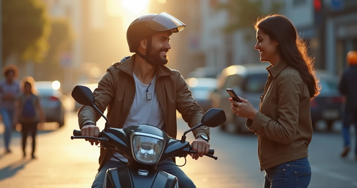 Entregador de aplicativo recebendo pagamento pelo celular