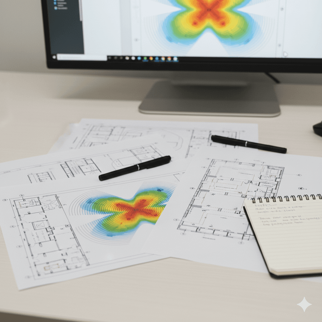 A blueprint of a building with a bunch of windows