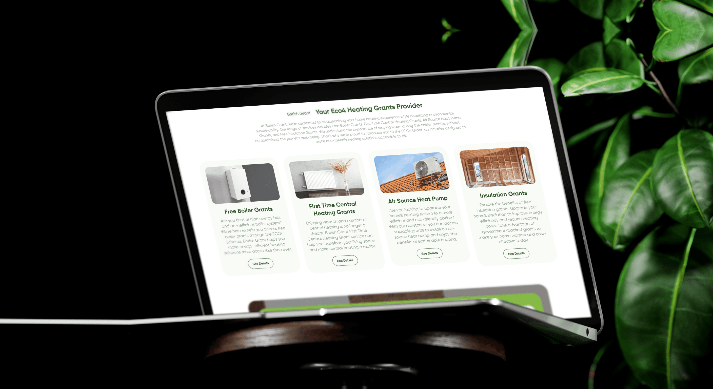 Energy Efficiency Dashboard UI – British Grant Heating System Overview for Homeowners