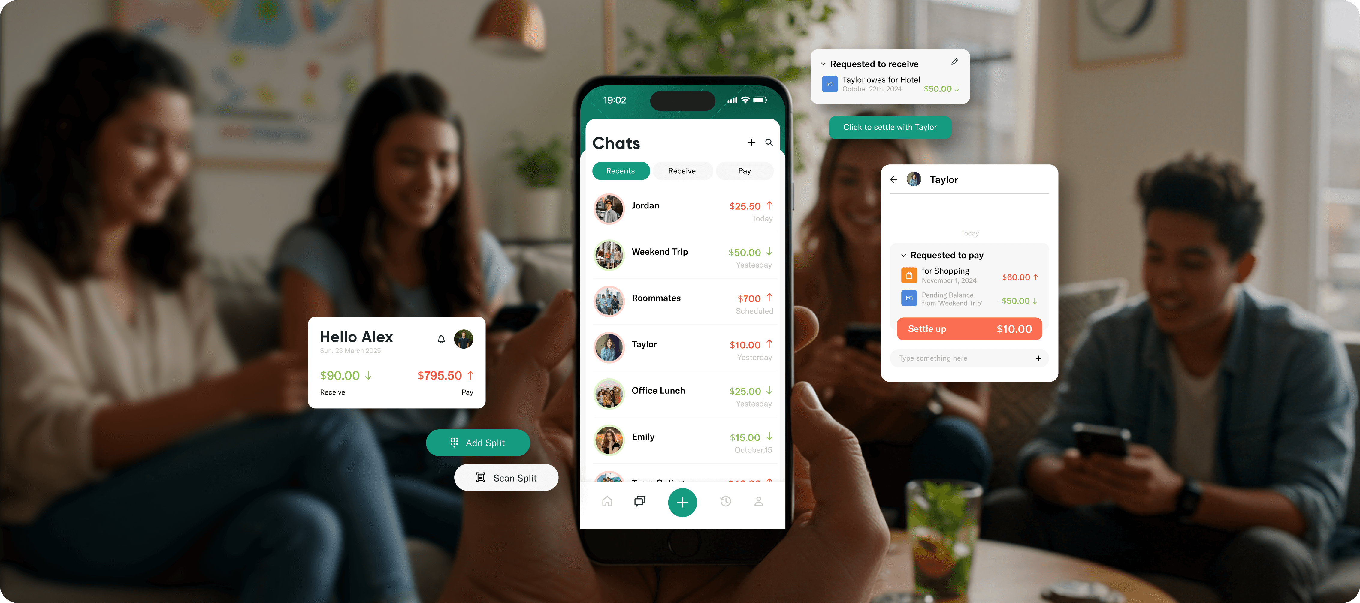 Woman holding a blue handheld mirror against a solid orange background