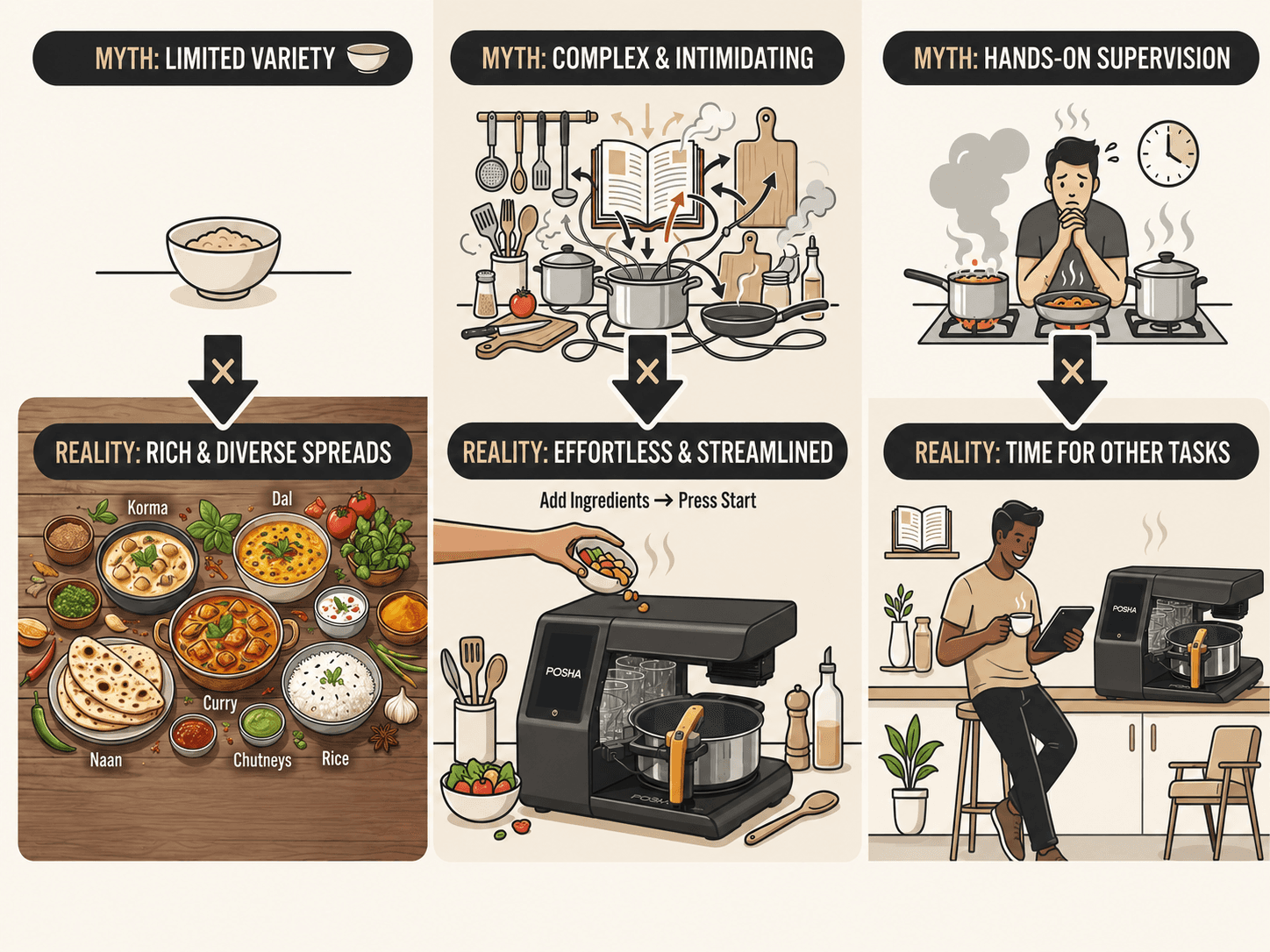 infographic debunking three common misconceptions about cooking robot for home