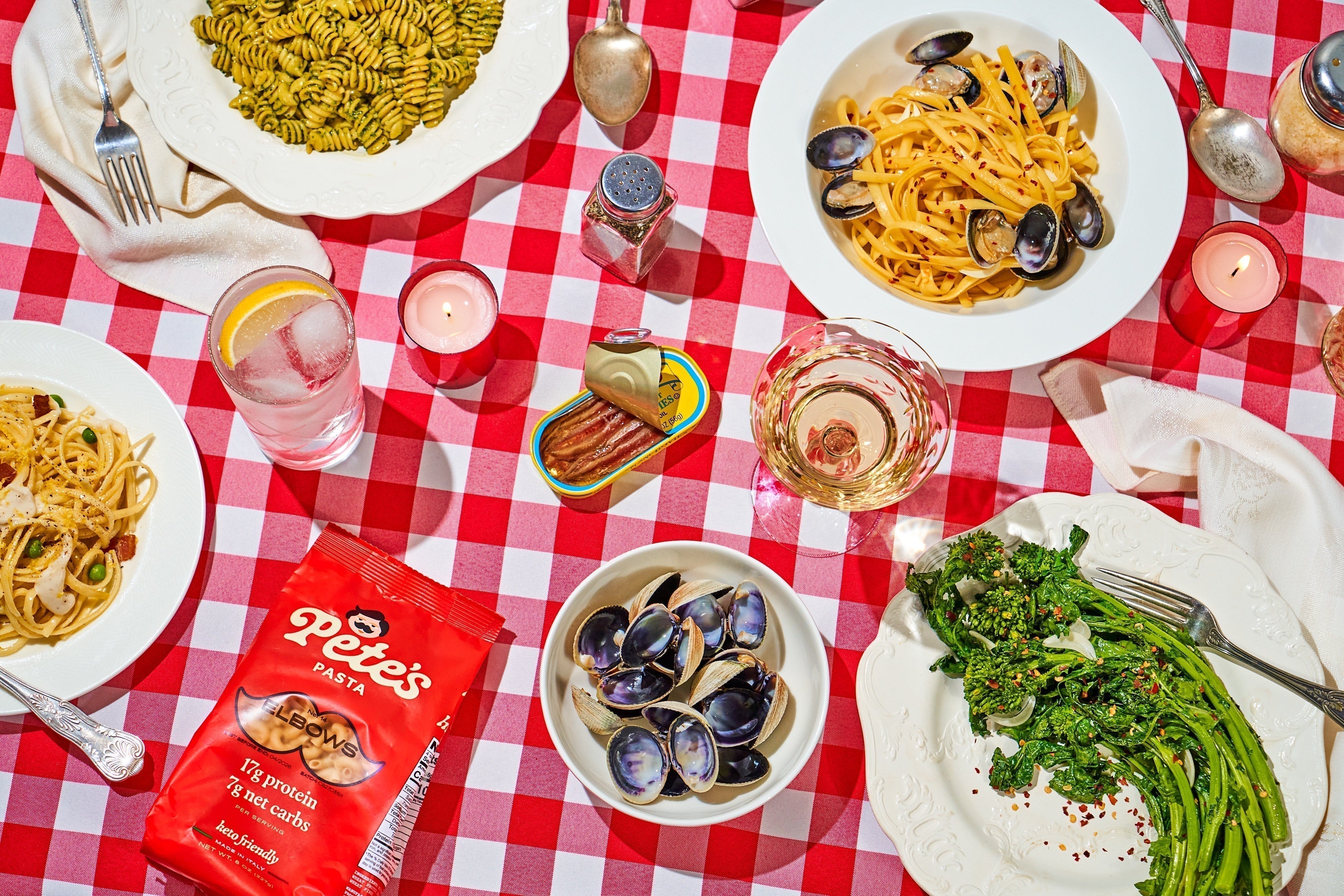 Overhead Pete’s Pasta tasting table