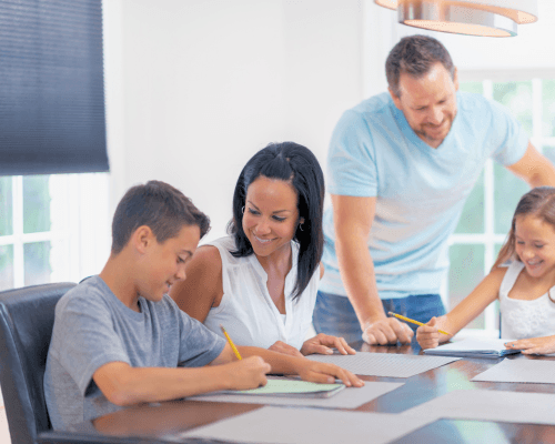 Parents studying with kids