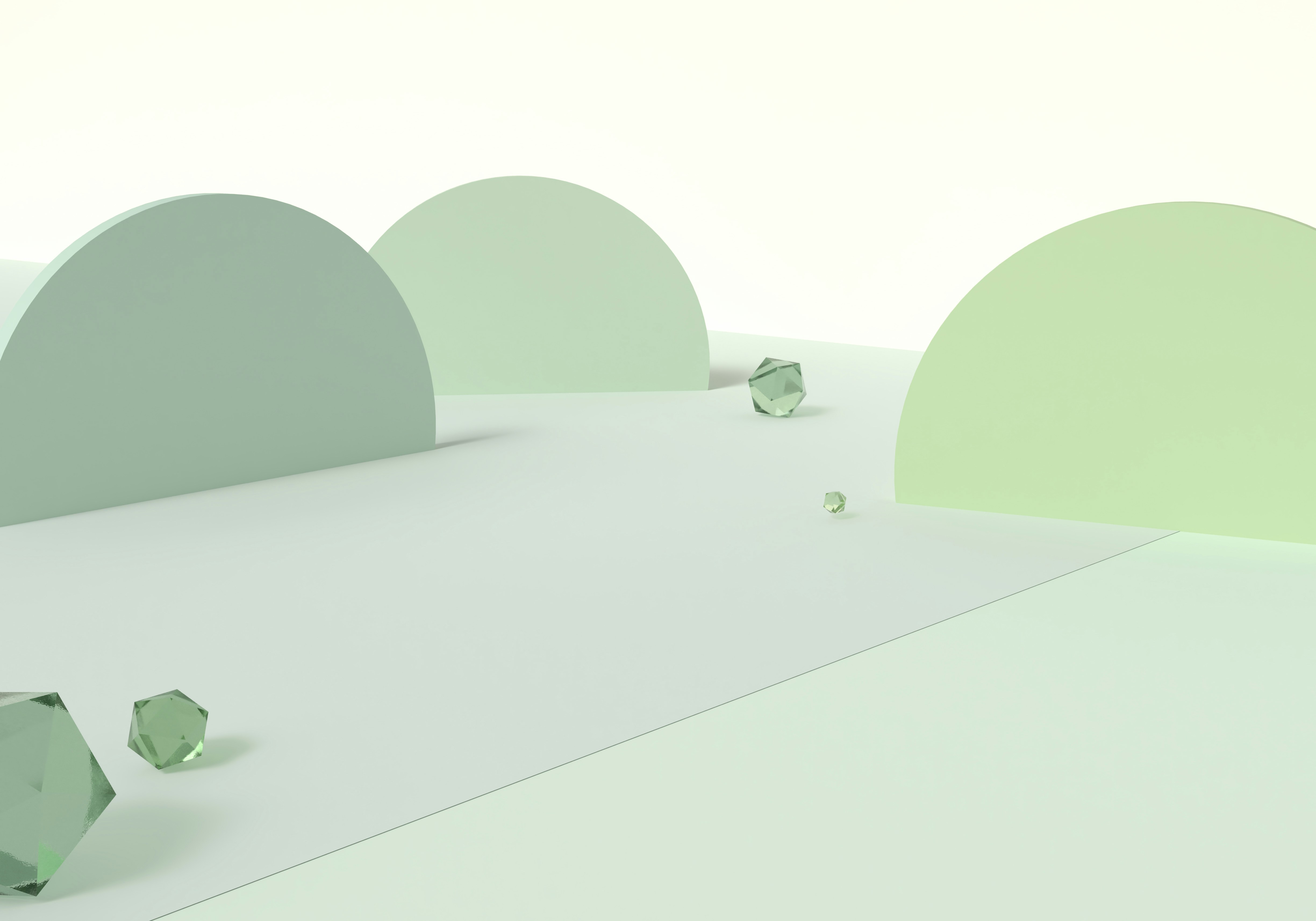 a group of green objects sitting on top of a white floor