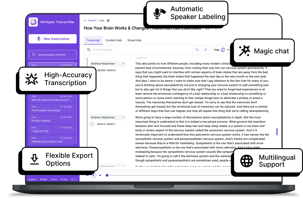 WhispeerTrasncribe interface for Meetings