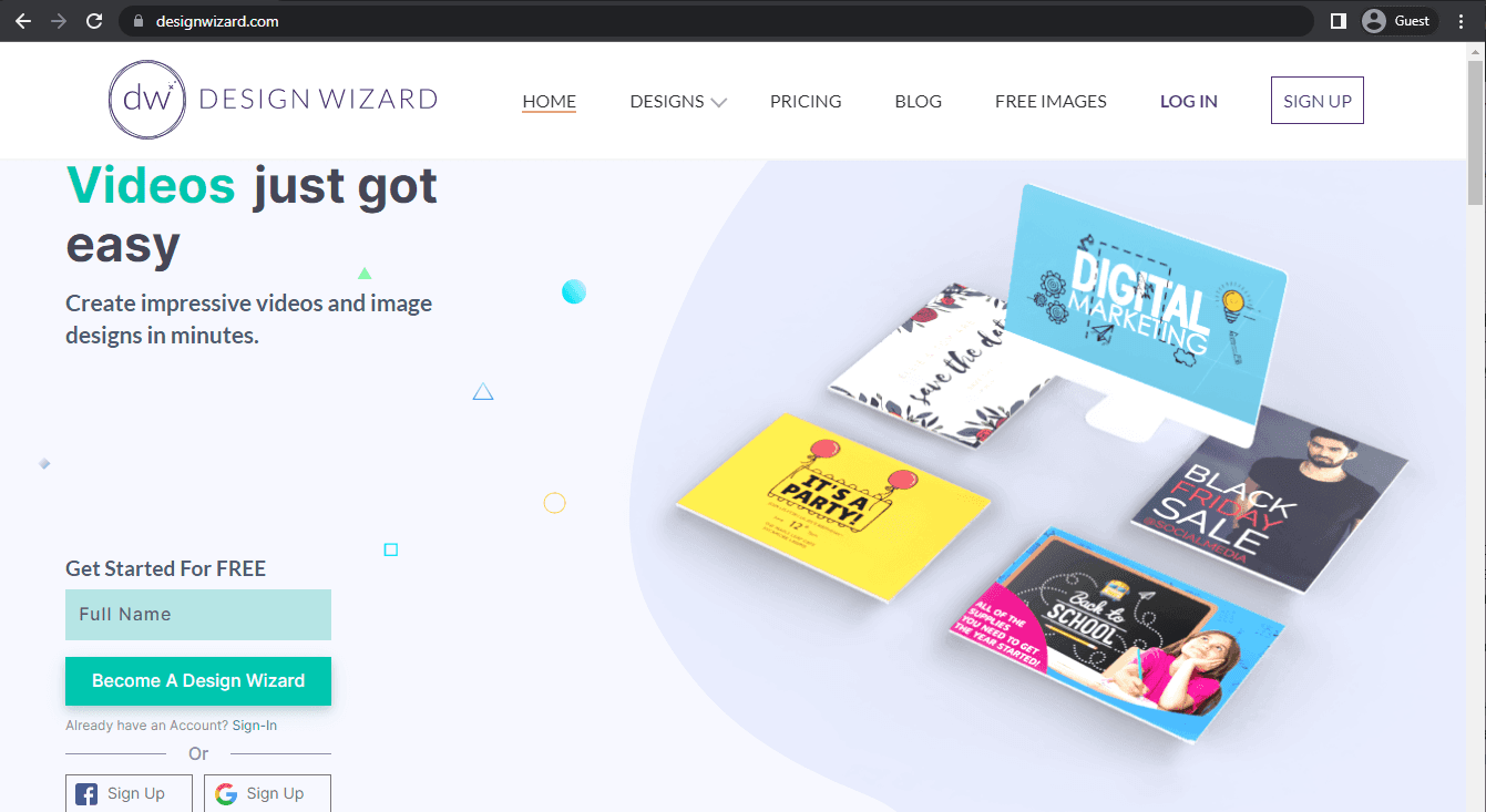 design wizard landing page