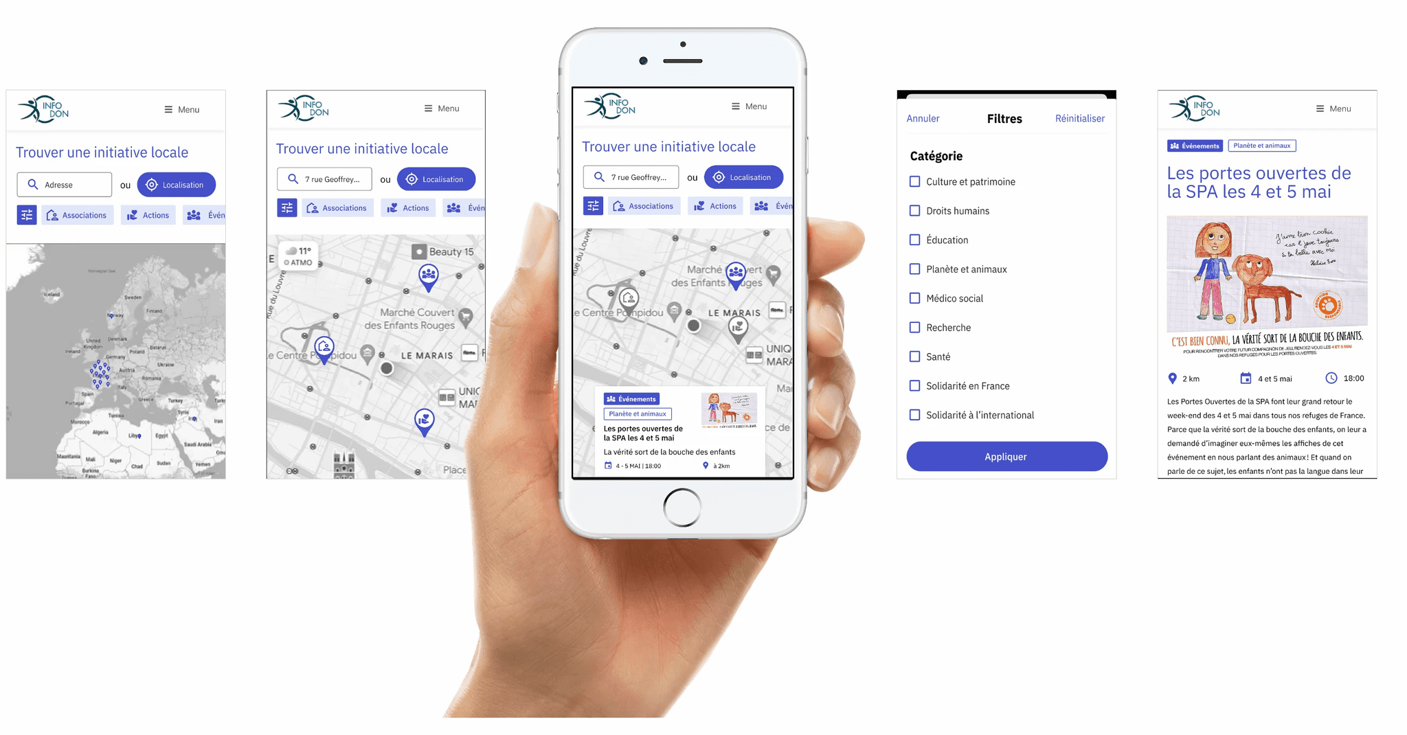 Illustration de mon prototype réalisé avec Figma. Celui-ci représente les fonctionnalités avec un design basse définition.