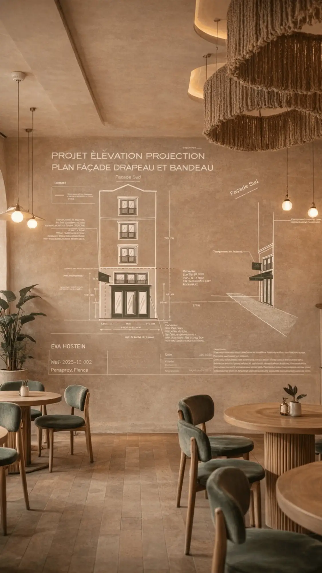 Plans d'aménagement cotés et outils de mesure sur table – préparation d'un dossier ERP par Eva Hostein, architecte d'intérieur à Bordeaux