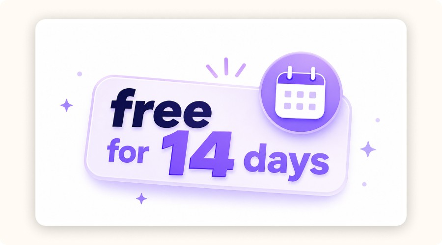 Promotional banner with text “free for 14 days” and calendar icon&nbsp;