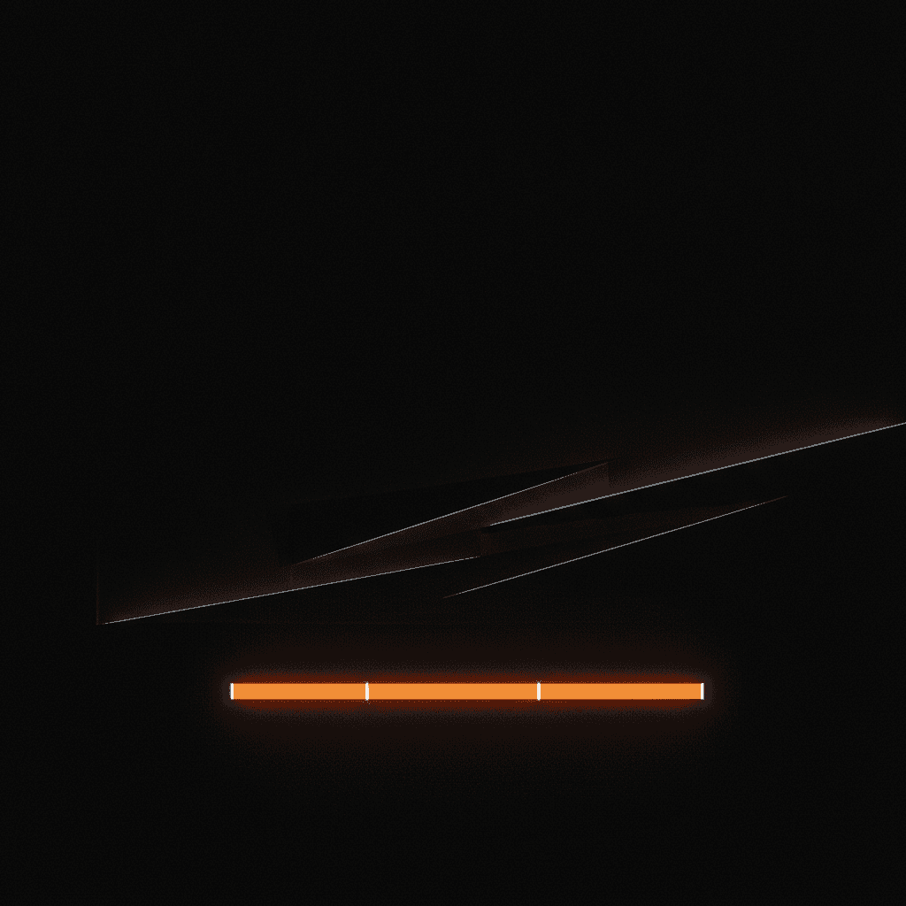Single horizontal beam of orange light dividing dark architectural planes into measured segments