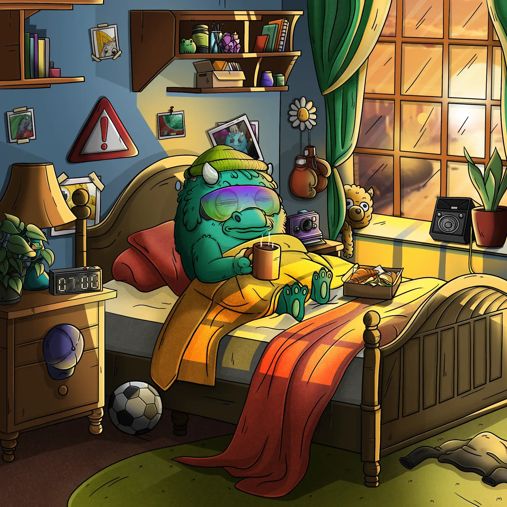 Smoofs character in a chaotic and playful room illustration