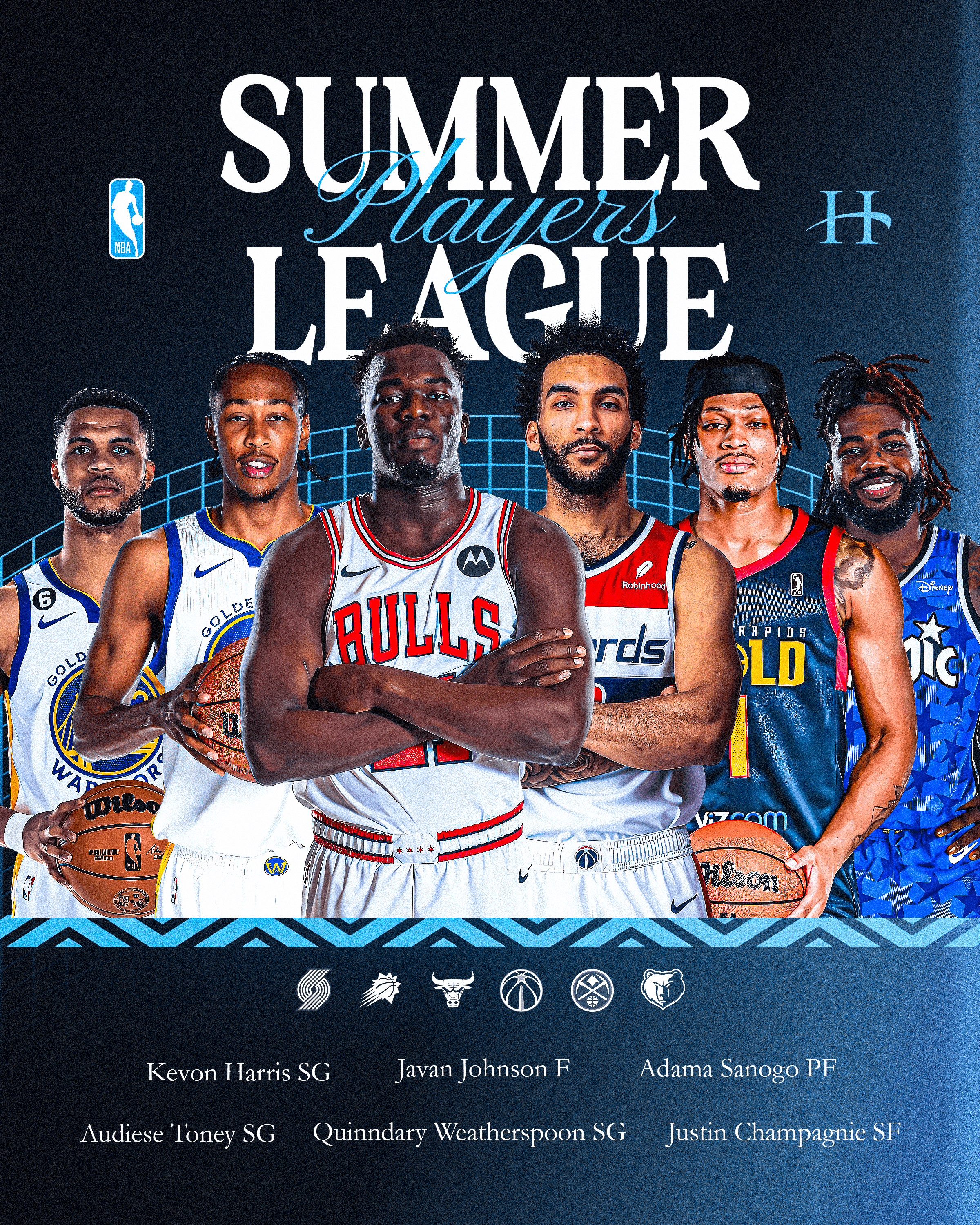 Professional basketball summer league tournament poster design showcasing NBA players