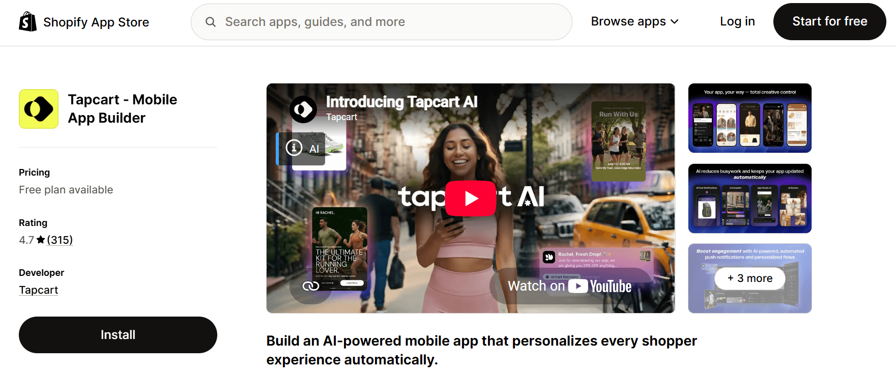 Tapcart Shopify mobile app builder interface