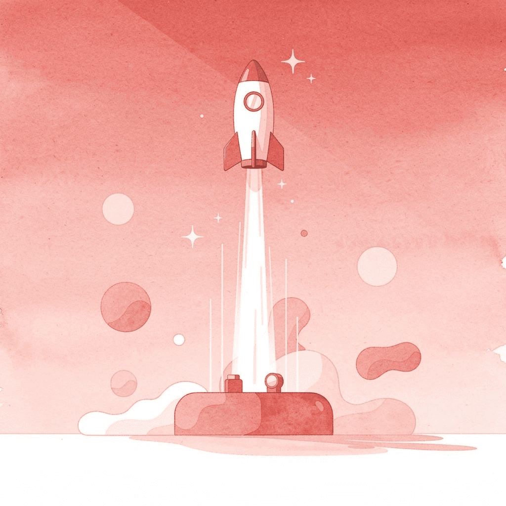 Scene illustration of a figure launching upward, representing postpartum strength and recovery progress