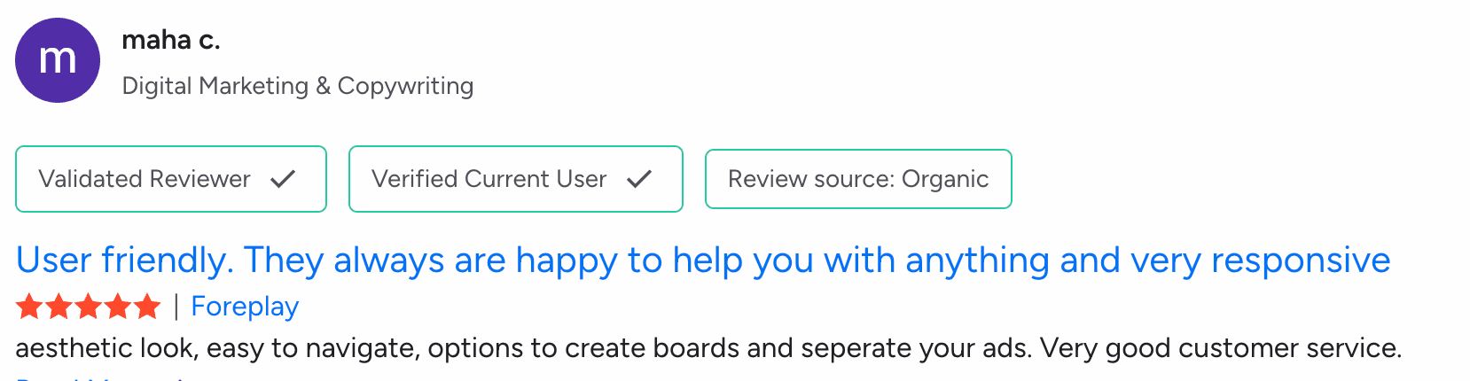 Foreplay review highlighting responsive support