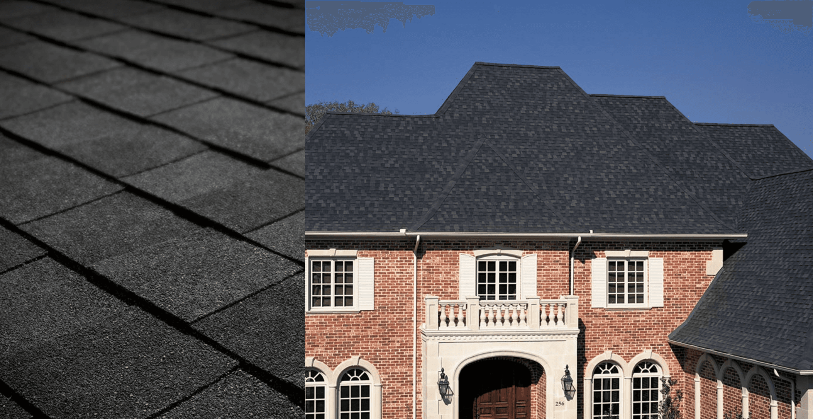 Combined beauty shot and swatch for Tamko Titan XT shingles in Rustic Black color.