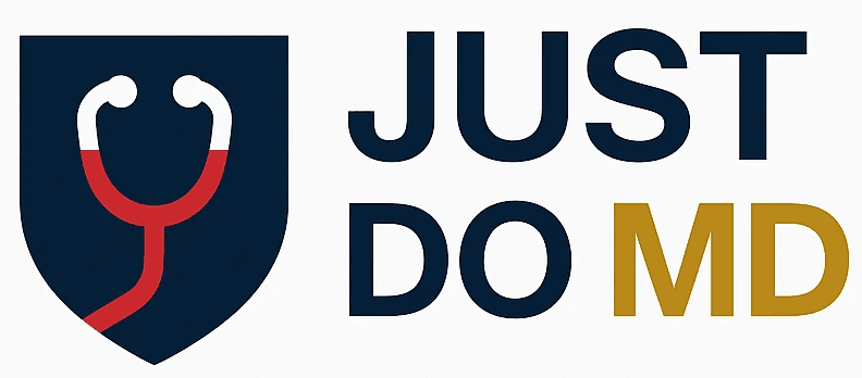 company logo for physician staffing recruitment agency firm justdomd