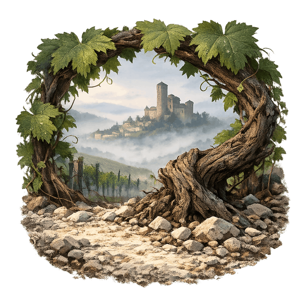 Detailed graphic of the Langhe wine region.