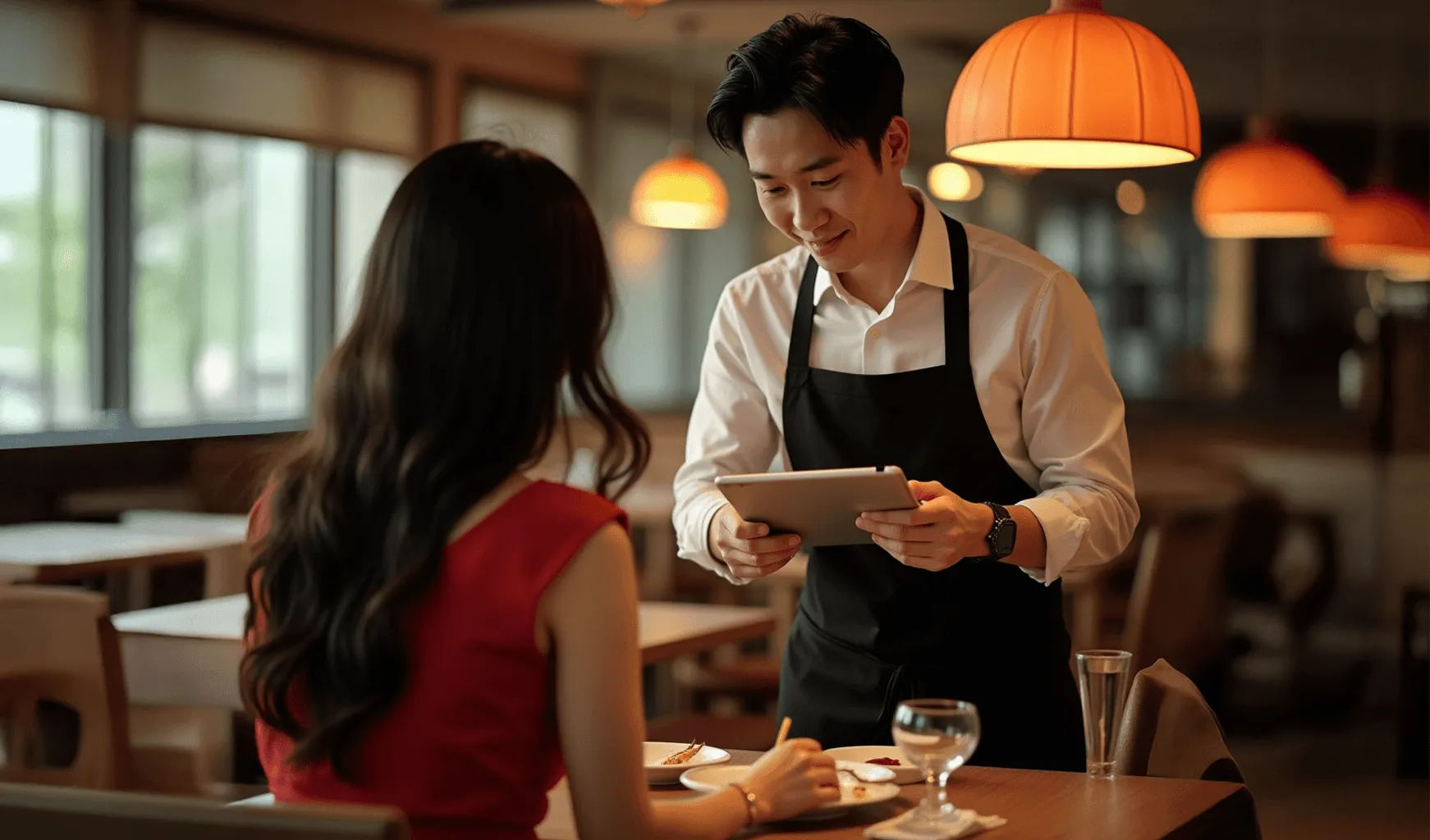 Restaurant owner using the StoreHub cloud POS system for dine-in, takeaway, and order management.