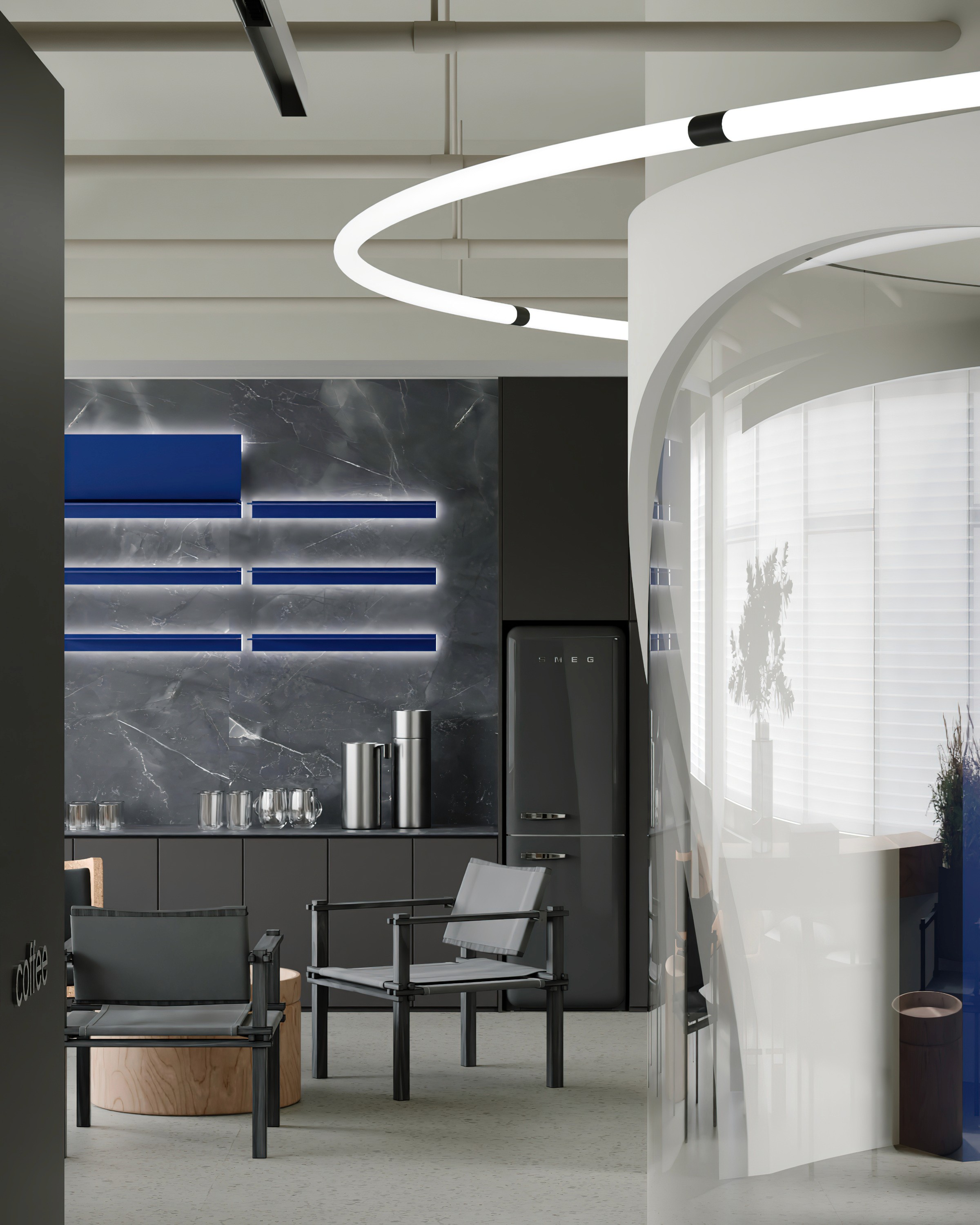 Contemporary office pantry renovation with custom timber joinery and luxury finishes