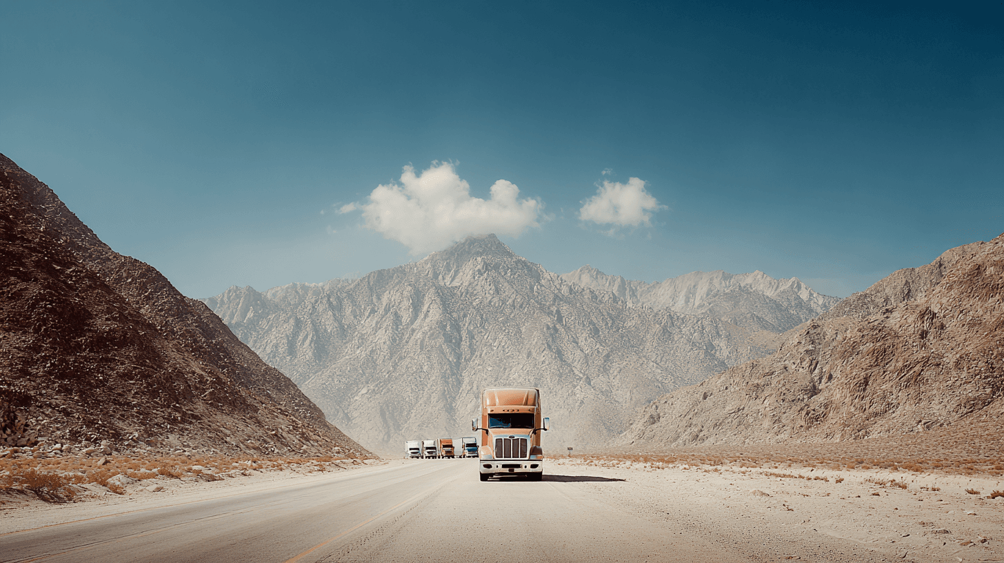 trucks driving on the road