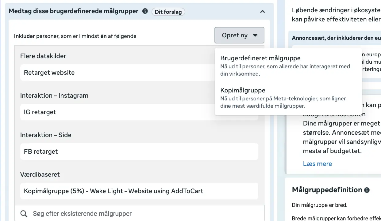 Retarget kampagne i meta business manager