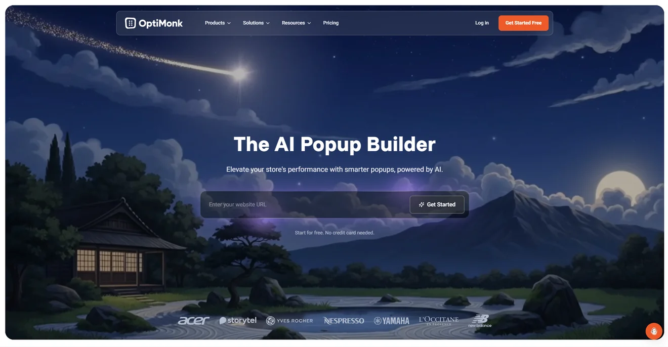 OptiMonk AI Popup Builder homepage for ecommerce stores
